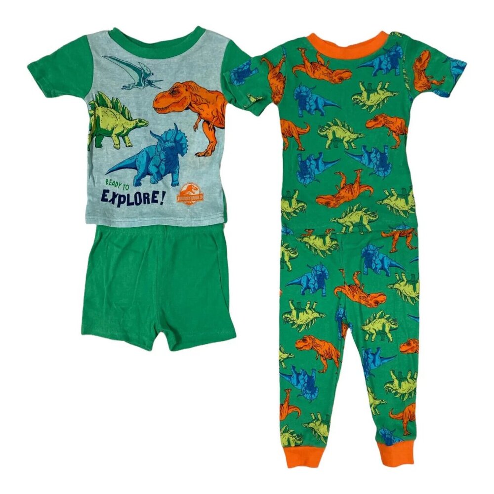 Jurassic World Boy's Short Sleeve 4 Piece Cotton Pajama Set, Size 2T - New